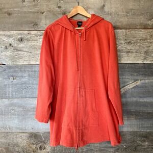 Eileen Fisher Organic Cotton Long Zip Hoodie 2X Terracotta Lounge Everyday READ*